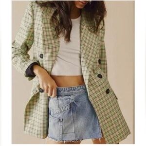 Free People Ashby Plaid Blazer in Green Pop Plaid - Size Large